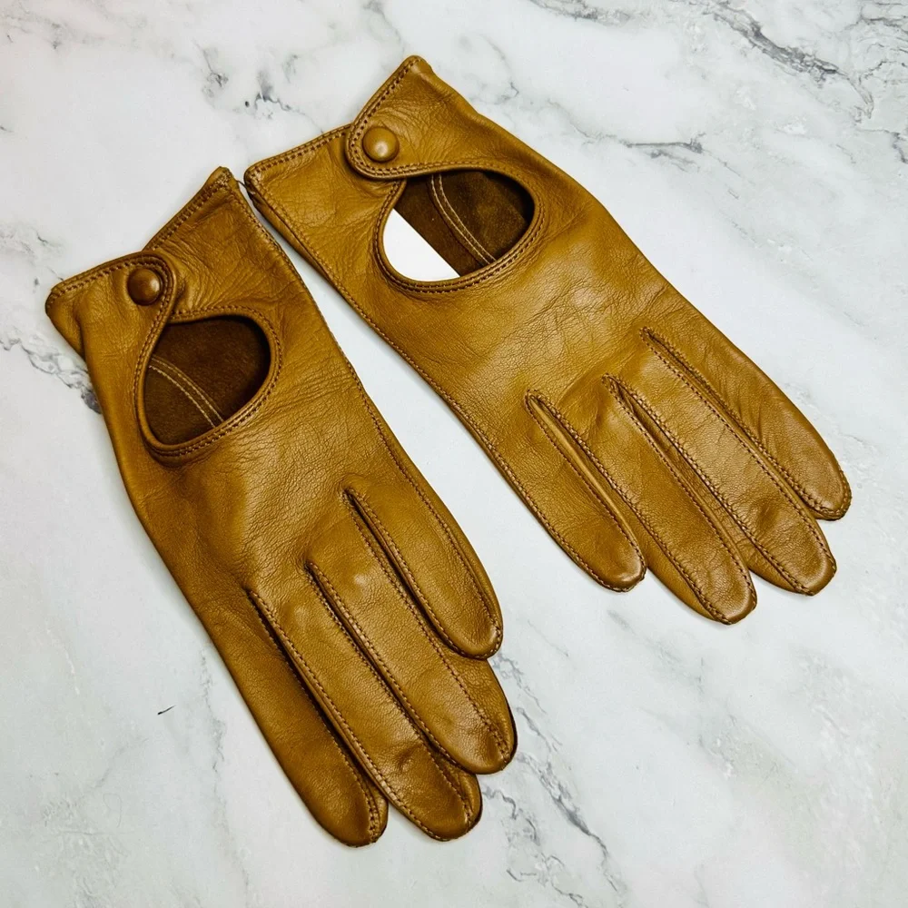 NEW! Seymoure Camel Italian Leather Original Washable Driver Gloves